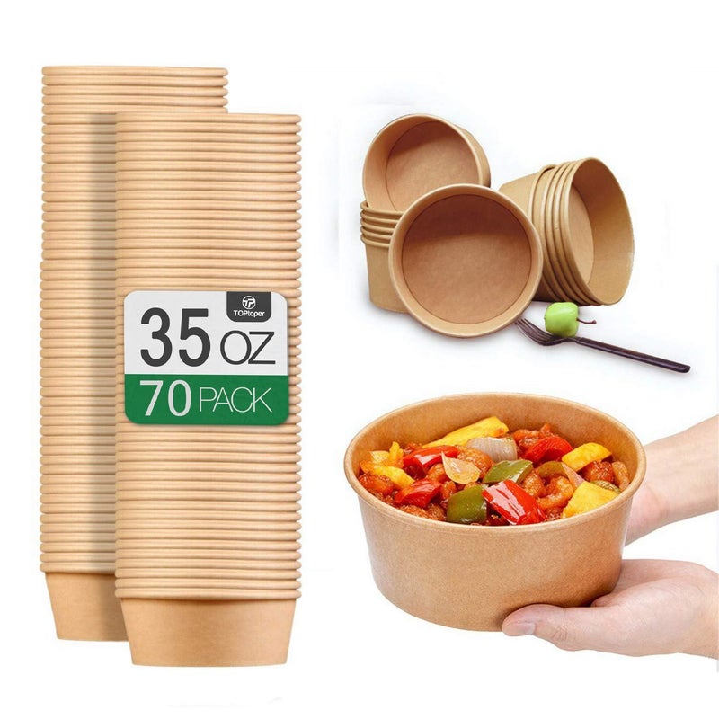 TOPtoper 35 Oz Large Paper Bowlsã€WITHOUT LIDSã€‘ 70 Pack Disposable Soup Bowls Plastic Free Party Supplies for Hot/Cold Food, Soup (35 OZ) - Image 1